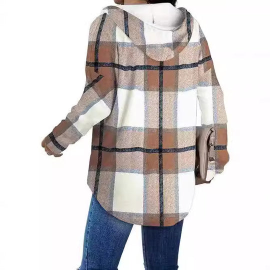 Damen lässige Karobluse mit Kapuze EB