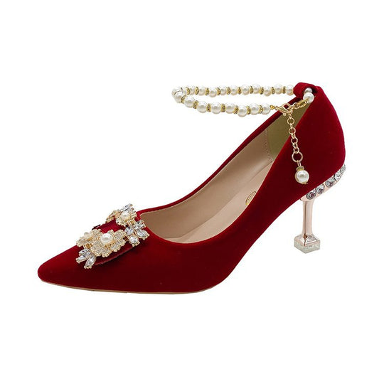 Damen elegante spitze Pumps mit funkelndem Schmuckdetail EB