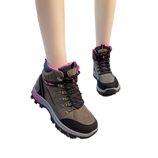 Damen nan robuste Trekkingboots mit wasserabweisender Wildlederoptik, gepolstertem Knöchelkragen und profilierter Outdoor-Laufsohle EB