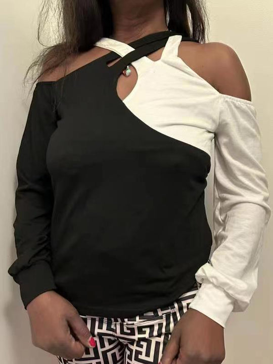 Damen asymmetrisches Oberteil mit freiem Schulterdesign und verbindenden Trägern EB