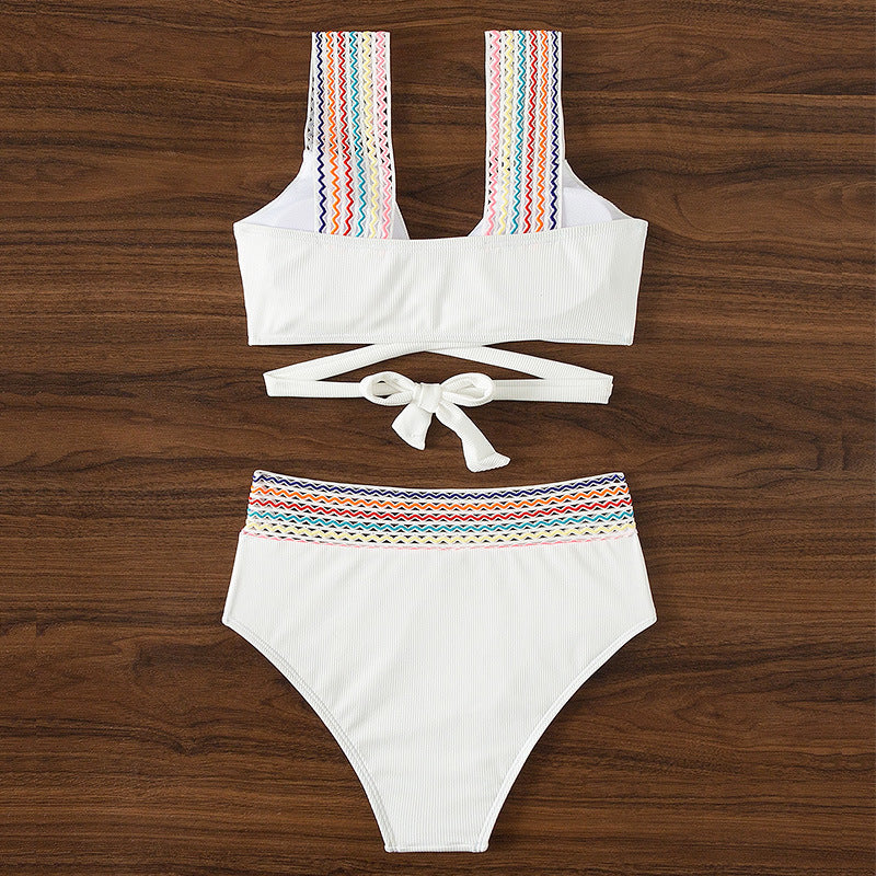 Damen Hochtailliertes Bikini-Set mit farbenfrohem Trägerdesign EB