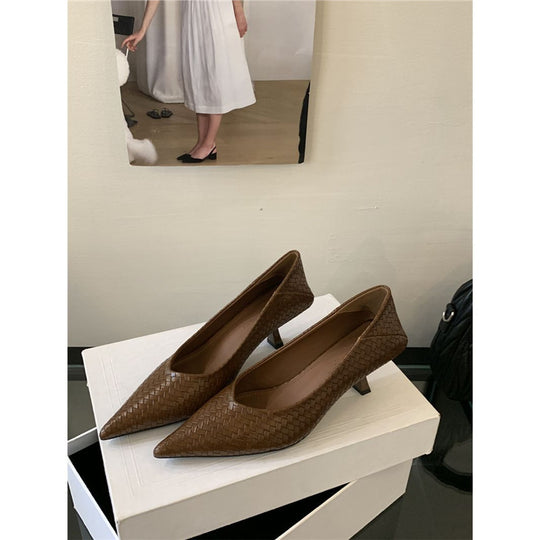 Damen elegante spitze Pumps mit geflochtenem Design und praktischem Komfort EB
