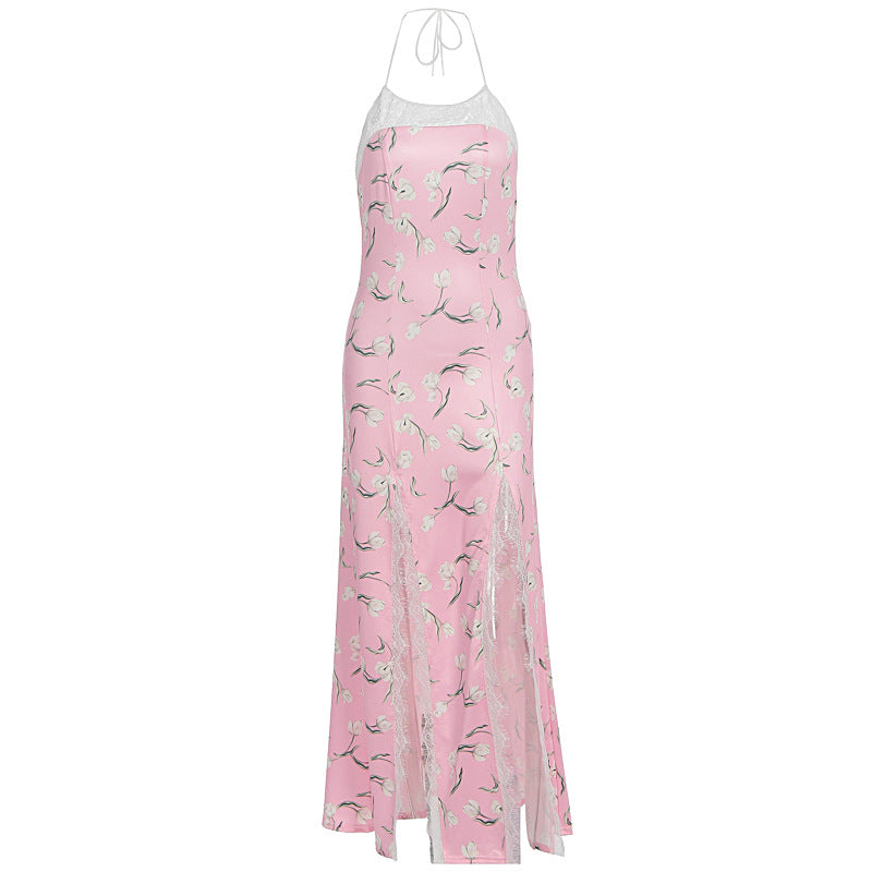Damen Maxikleid mit floralem Muster und transparenten Einsätzen EB