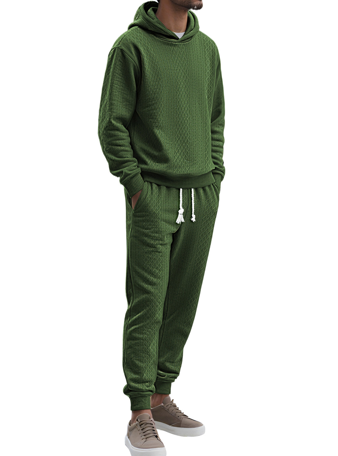 Herren nan strukturierter Velours-Jogginganzug mit Kapuzenpullover und Kordelzughose EB