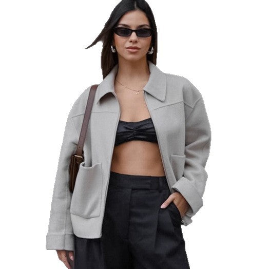Damen Lässige Oversized-Jacke mit praktischen Taschen und elegantem Kragen EB