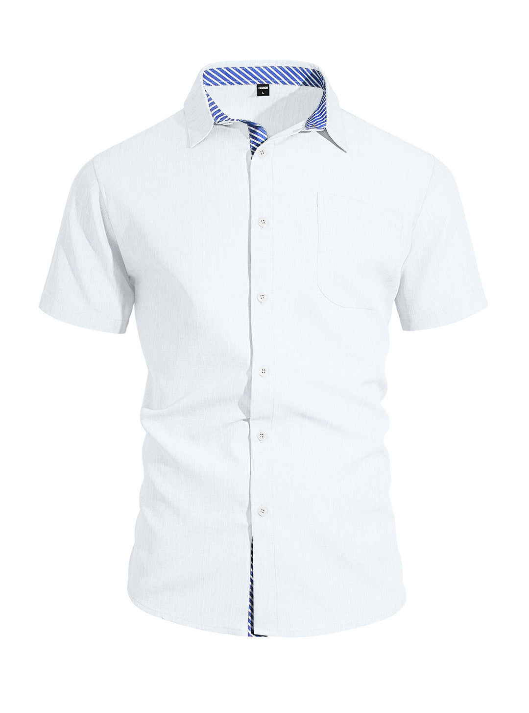 Herren nan Business-Casual Kurzarmhemd mit gestreiftem Kragenfutter und Brusttasche EB