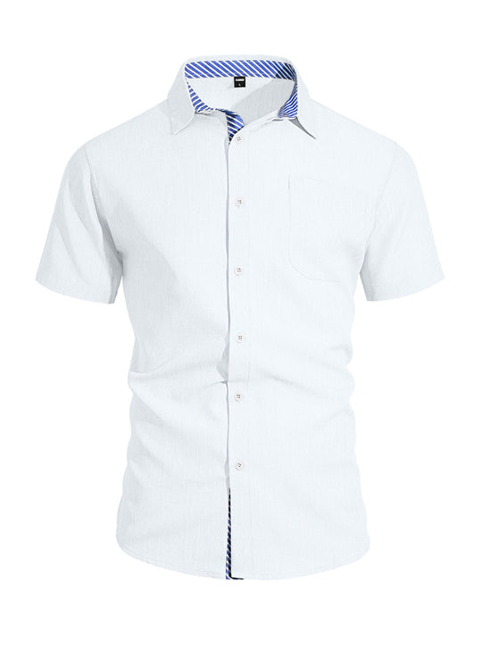 Herren nan Business-Casual Kurzarmhemd mit gestreiftem Kragenfutter und Brusttasche EB