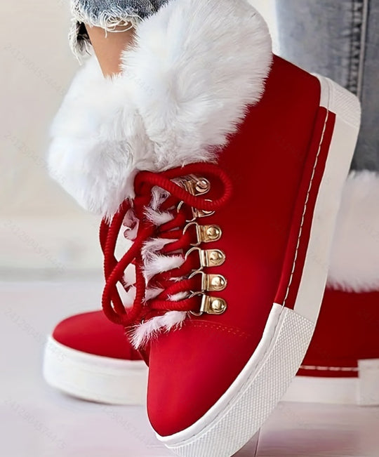 Damen Sportliche High-Top Sneaker mit flauschigem Kunstfellkragen EB