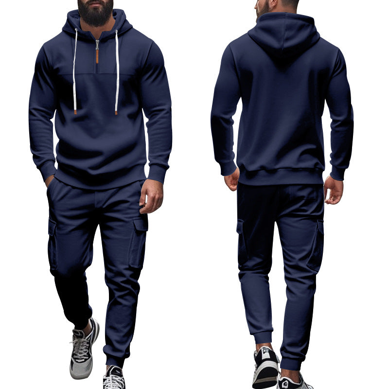 Herren nan Cargo-Jogginganzug mit Halbzip-Kapuzenpullover und tapered Cargohose EB