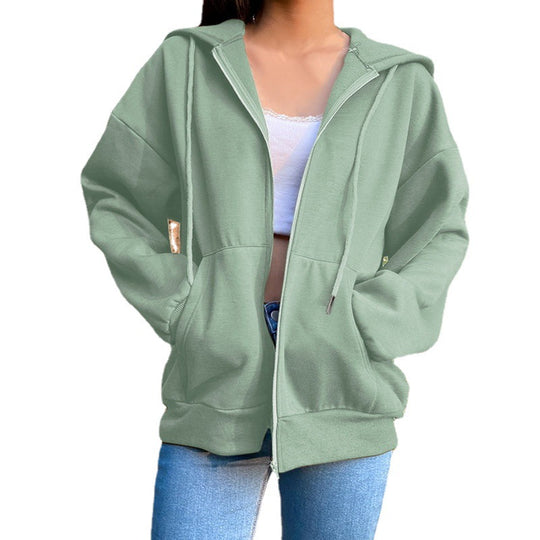 Damen nan legerer Kapuzen-Zipper mit Oversize-Passform, Kängurutaschen und durchgehendem Reißverschluss EB