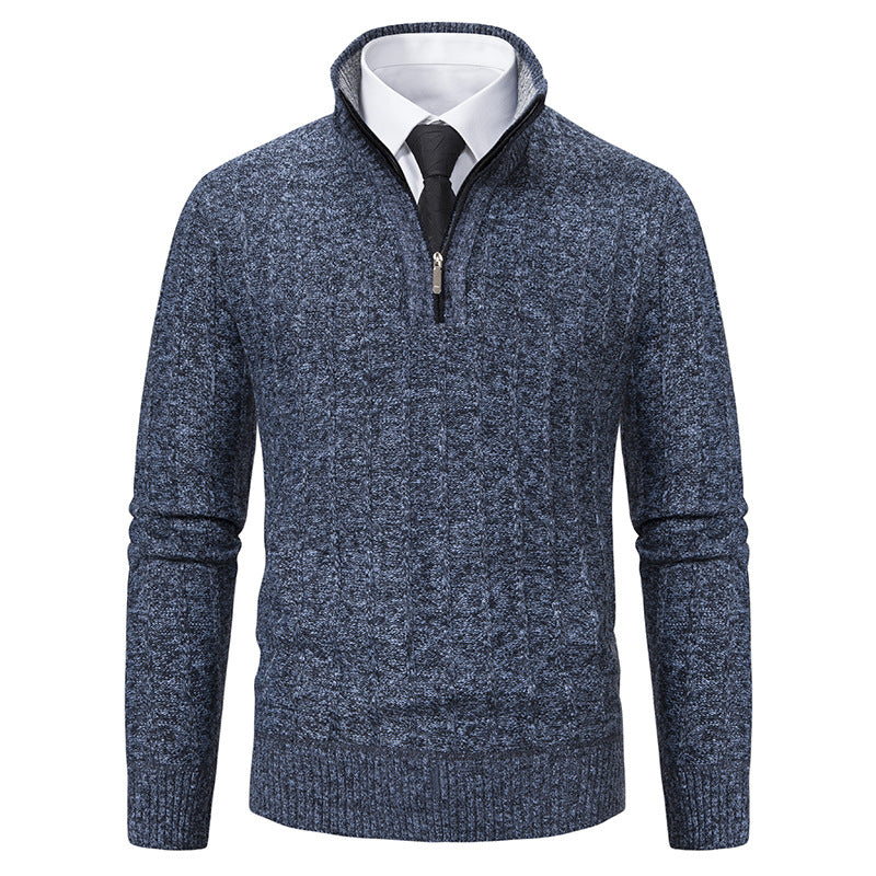 Herren nan Halbzip-Strickpullover mit strukturierter Zopfoptik, wärmendem Stehkragen und schmaler Silhouette EB