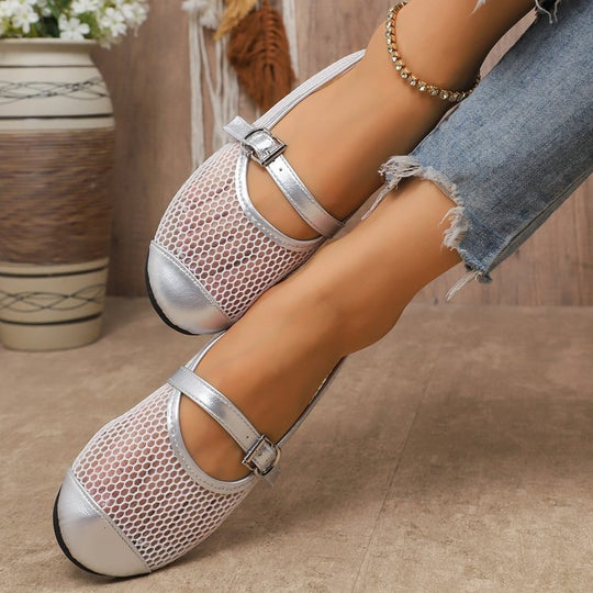 Damen Komfortable Netz-Ballerinas mit dekorativem Riemchen EB