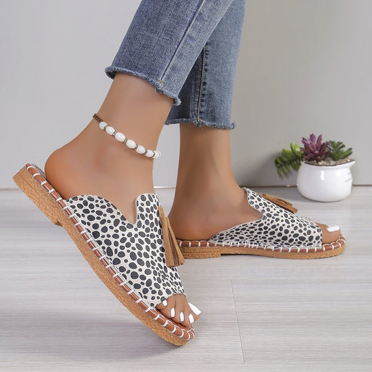 Damen Offene Pantoletten mit Quaste im Espadrille‑Stil EB
