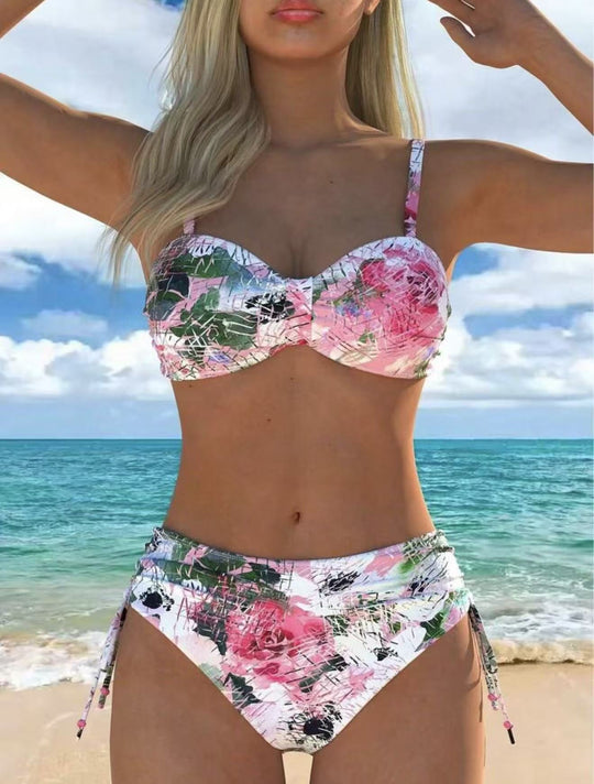 Damen Bikini-Set mit geschmeidigem Oberteil und hoch taillierter Hose EB