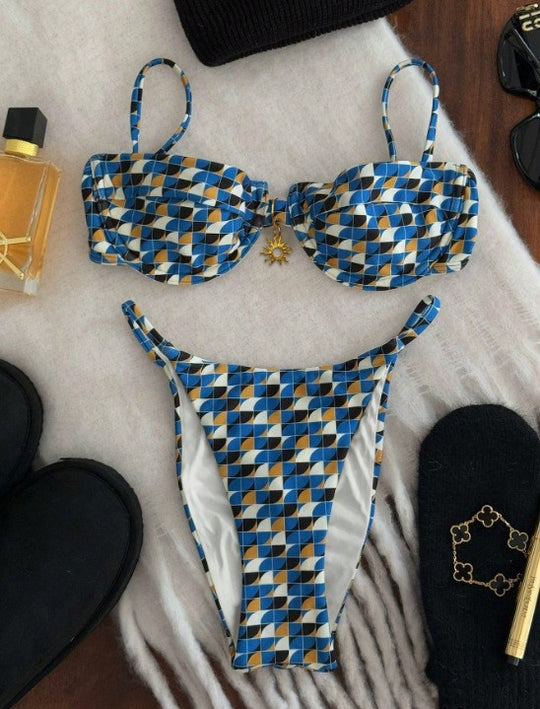 Damen Premium Bikini-Set mit stilvollem Geometric-Muster EB