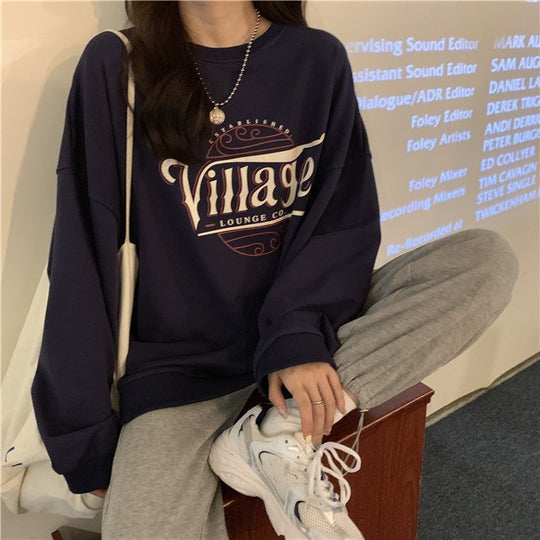 Damen lässiger Oversized Pullover mit kreativem Druck und bequemen, atmungsaktiven Materialien EB