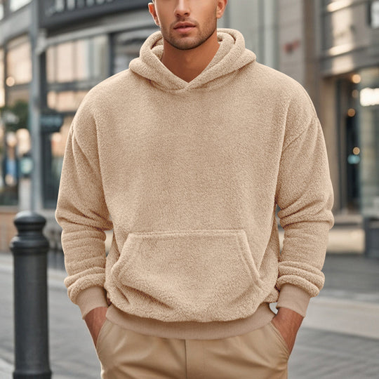 Herren nan kuscheliger Oversize-Fleece-Hoodie mit Kängurutasche und geripptem Saum EB