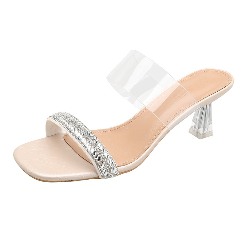 Damen transparente Sandalen mit glitzerndem Riemen und stylish transparentem Absatz EB