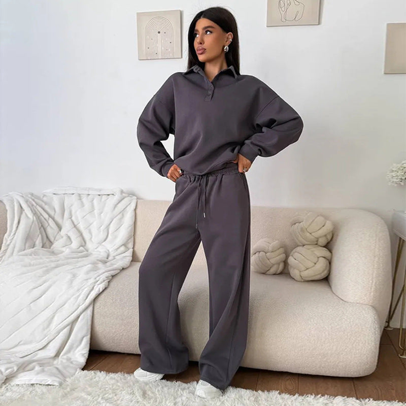 Damen bequemer Polopullover und entspannte Hose Set EB