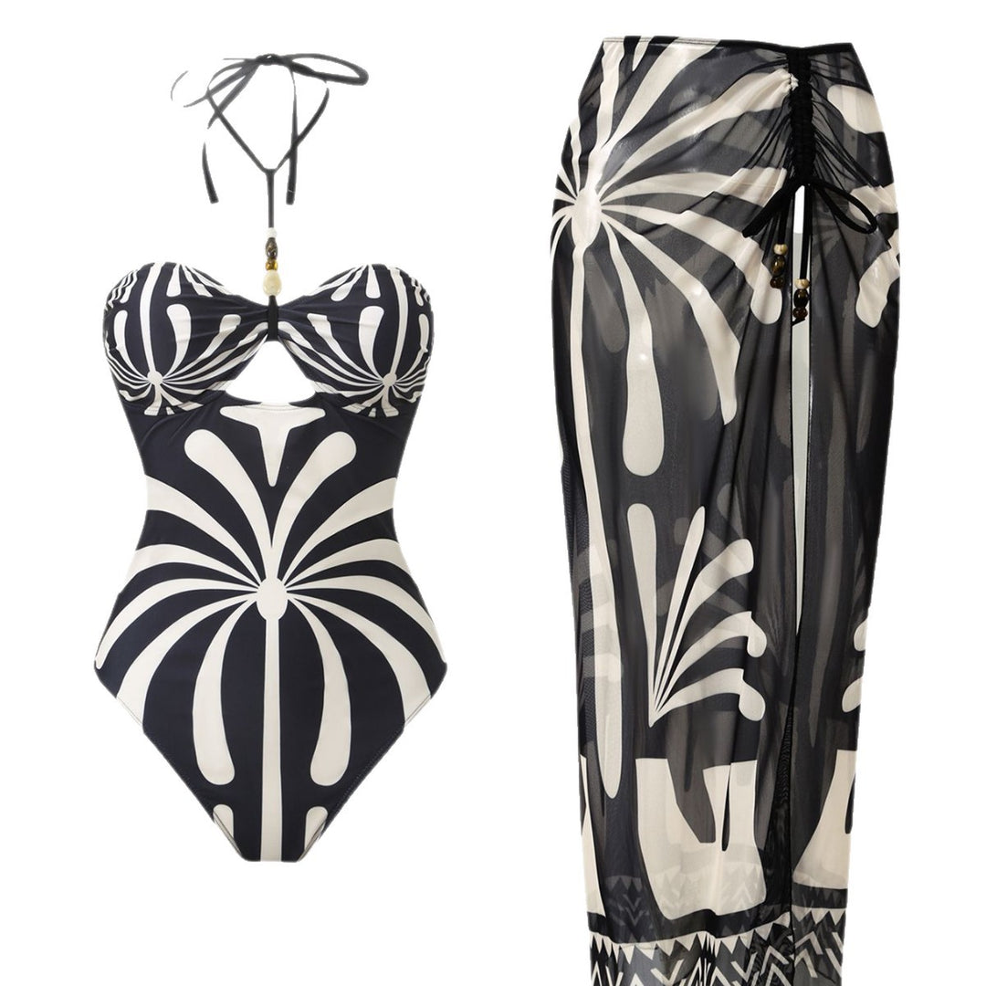 Damen Eleganter Bandeau-Badeanzug mit passendem transparenter Langrock EB