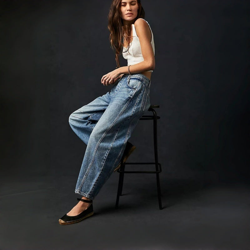 Damen Weite High-Waist Jeans im Vintage-Look mit ausgefallenem Waschverfahren EB