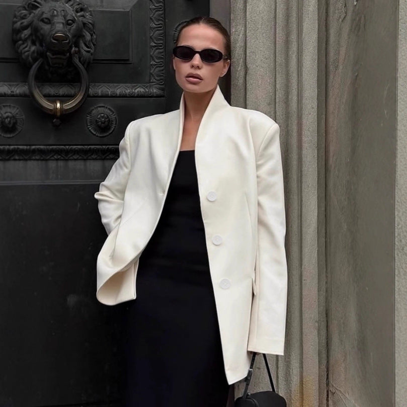 Damen Modischer Oversized Blazer mit strukturiertem Kragen und eleganten Knopfdetails EB