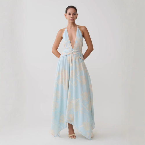 Damen Elegantes Wickelkleid mit tiefem V-Ausschnitt und floralem Design EB
