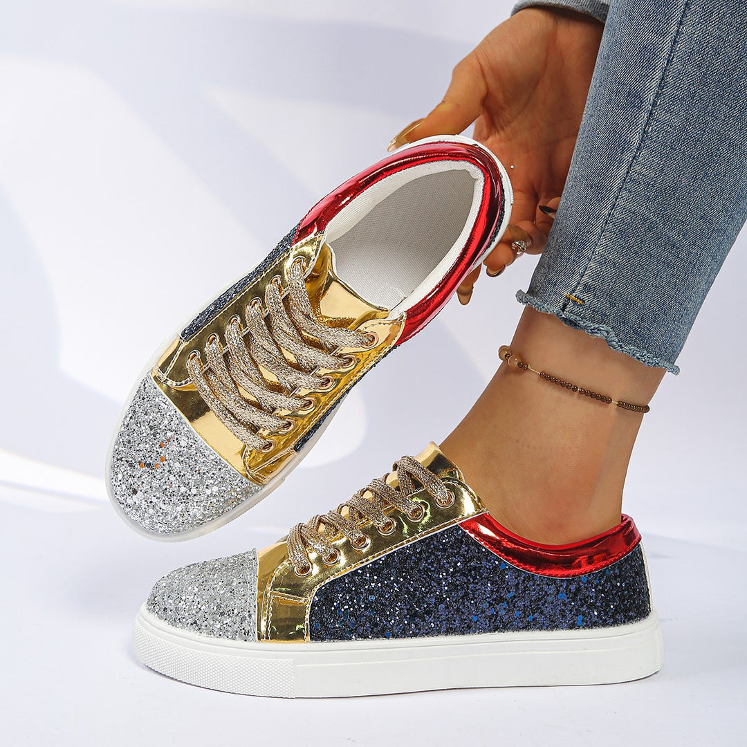 Damen  Glitzer-Sneaker mit funkelnder Zehenkappe, metallic-Overlays und gepolstertem Komfortfußbett EB
