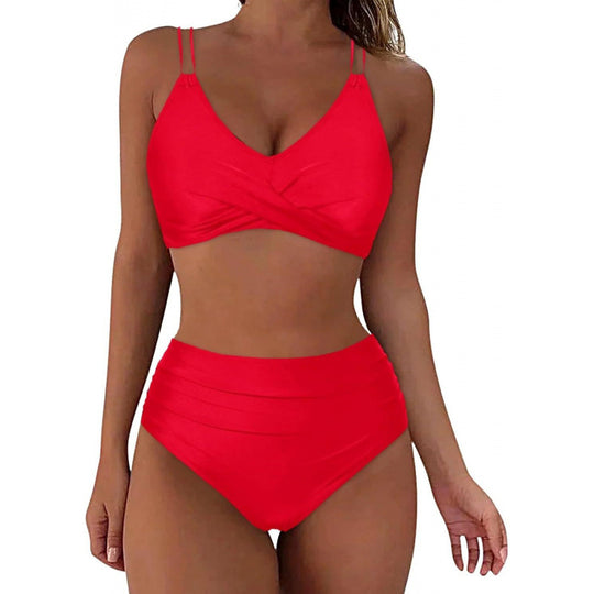 Damen High-Waist Bikini mit elegantem Wickeldesign und verstellbaren Trägern EB