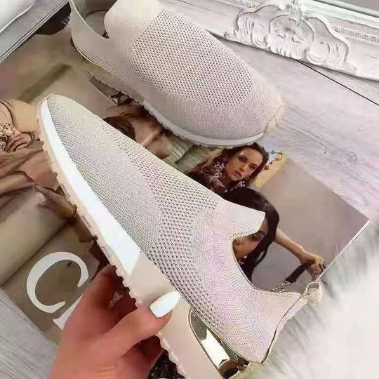 Damen Atmungsaktive Slip-On Sneaker mit trendiger Textiloberfläche und elastischem Kragen EB