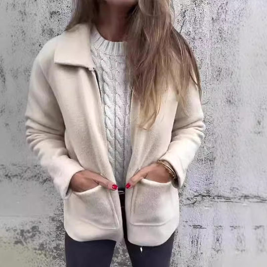 Damen kuschelige Fleecejacke mit kurzen Kragen EB