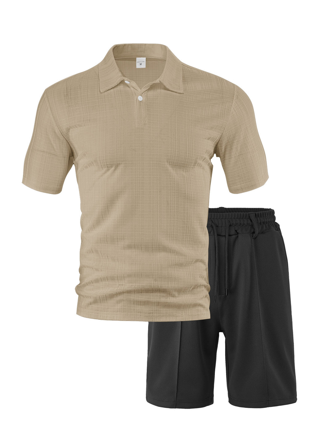 Herren nan zweiteiliges Sommer-Reise-Set mit texturiertem Kurzarm-Poloshirt und funktionalen Mesh-Shorts EB
