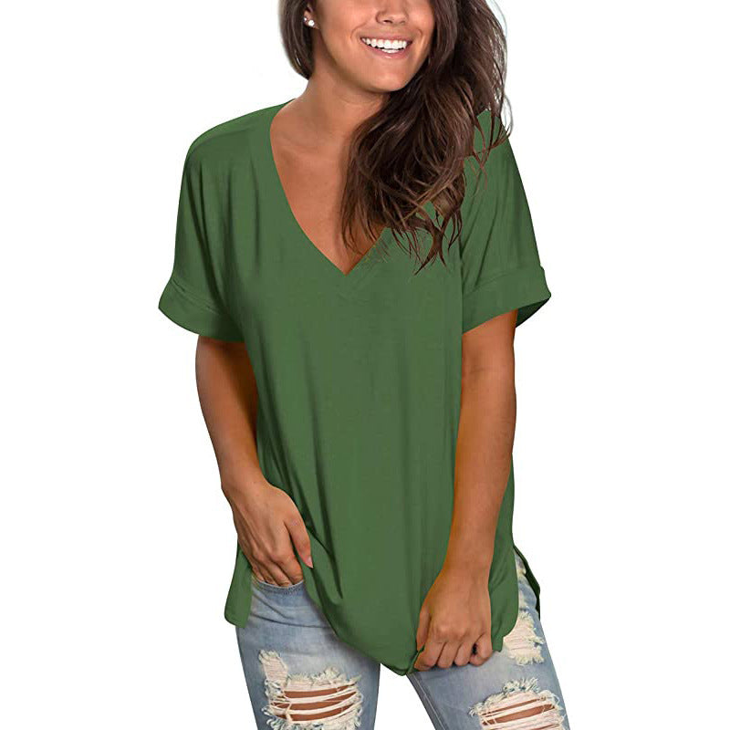 Damen Freizeit V-Ausschnitt T-Shirt EB