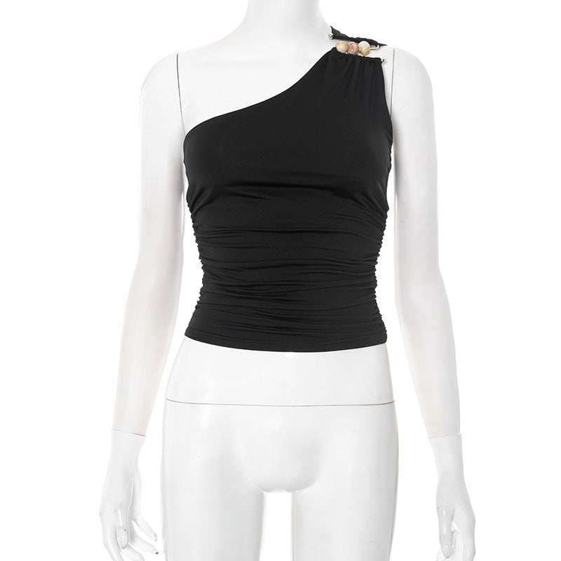 Damen asymmetrisches Trägeroberteil mit dekorativen Knopfdetails und figurformendem Design EB