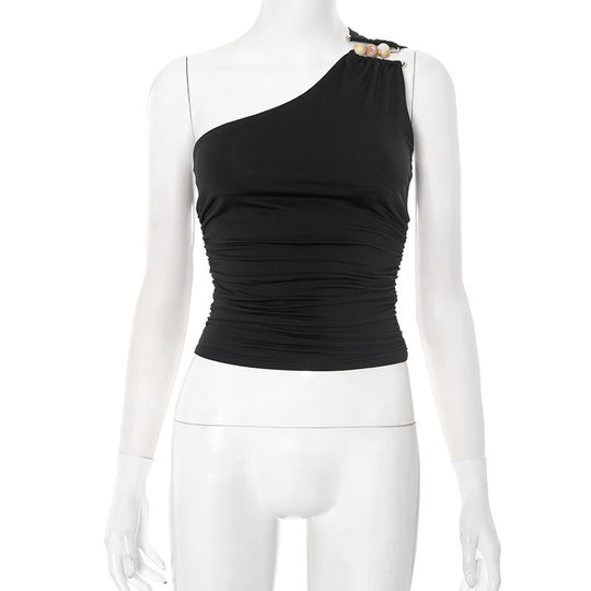 Damen asymmetrisches Trägeroberteil mit dekorativen Knopfdetails und figurformendem Design EB