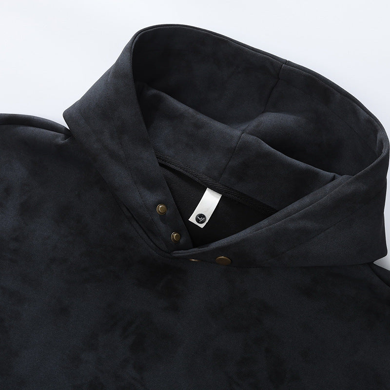 Unisex oversized Kapuzenpullover im Stonewashed-Look mit Kängurutasche, Metallnieten und geripptem Saum EB
