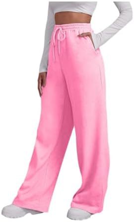 Damen nan weite High‑Waist Palazzo-Loungehose mit elastischem Komfortbund, Kordelzug und seitlichen Eingrifftaschen EB