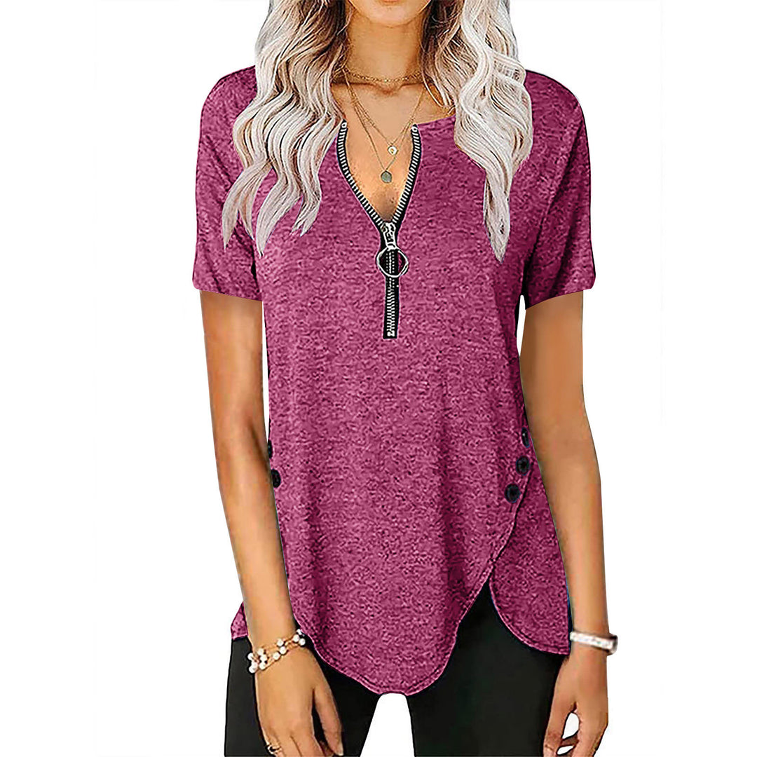 Damen Kurzarmshirt mit asymmetrischem Saum und Reißverschluss EB