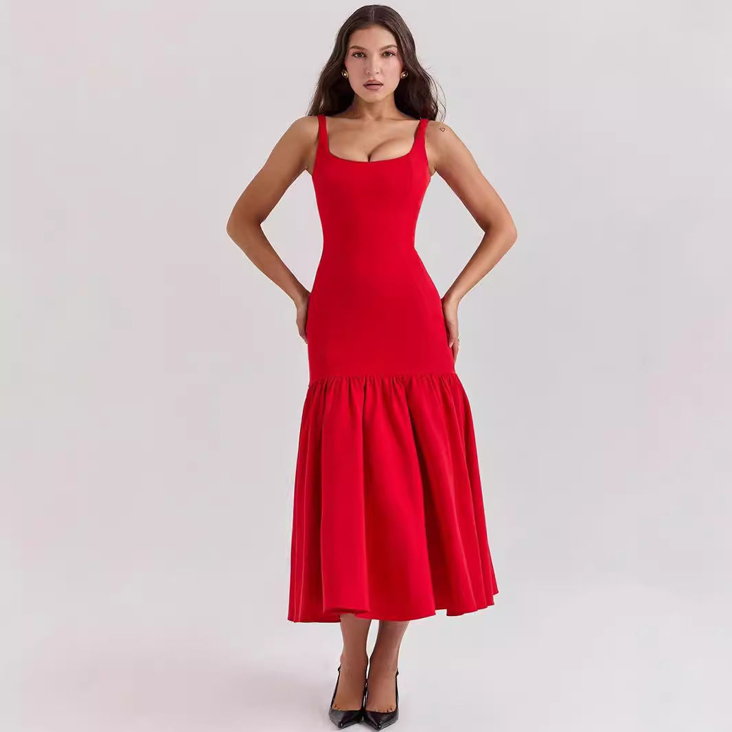 Damen Figurbetontes Kleid mit fließendem Rock und schulterfreien Trägern EB