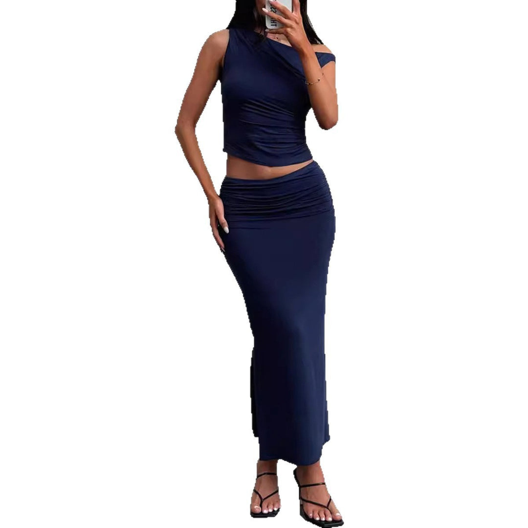 Damen Schickes Set mit asymmetrischem Oberteil und langem Rock EB