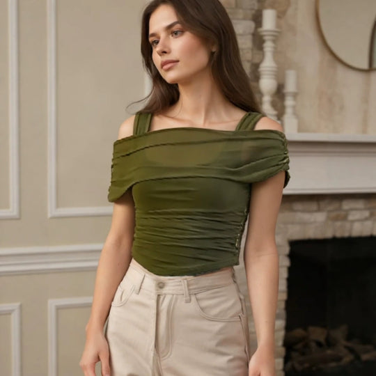 Damen Off-Shoulder Oberteil mit Raffung EB