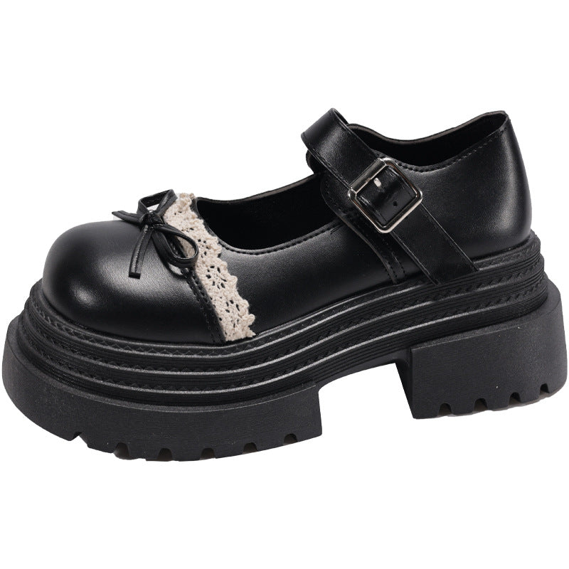 Damen Schnalle-Mary Jane Schuhe mit dekorativem Spitzenbesatz und komfortabler Plateau-Sohle EB