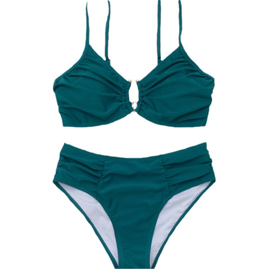 Damen Hochtaillierter Bikini mit raffiniertem Raffungselement und elegantem Schmuckdetail EB