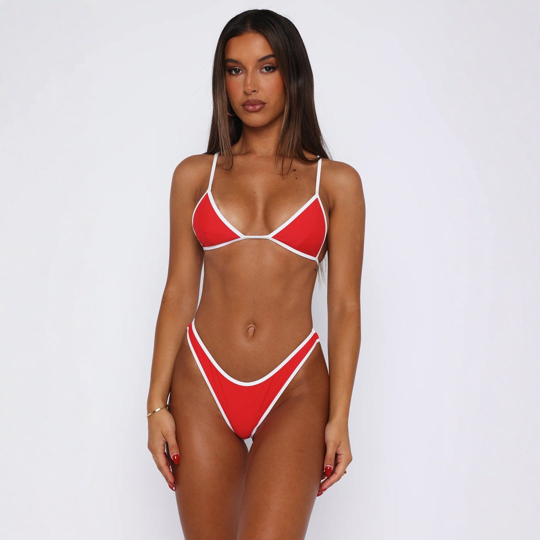 Damen Triangel-Bikini-Set mit kontrastierenden Paspel-Details EB