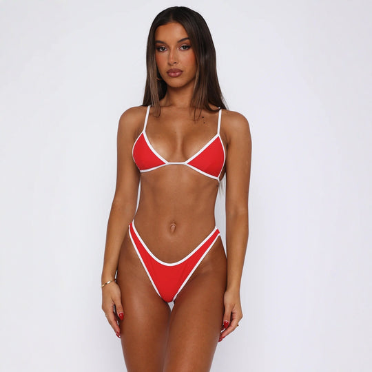 Damen Triangel-Bikini-Set mit kontrastierenden Paspel-Details EB