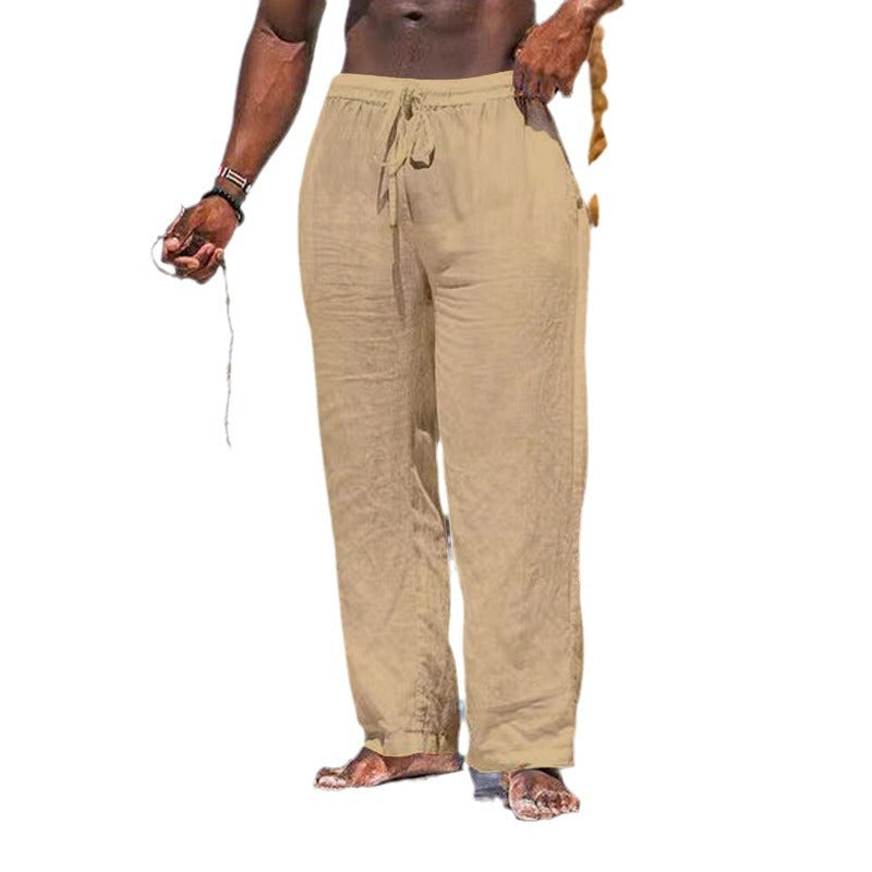 Herren lässige Strandhose aus leichtem Leinenstoff mit elastischem Bund und Kordelzug EB