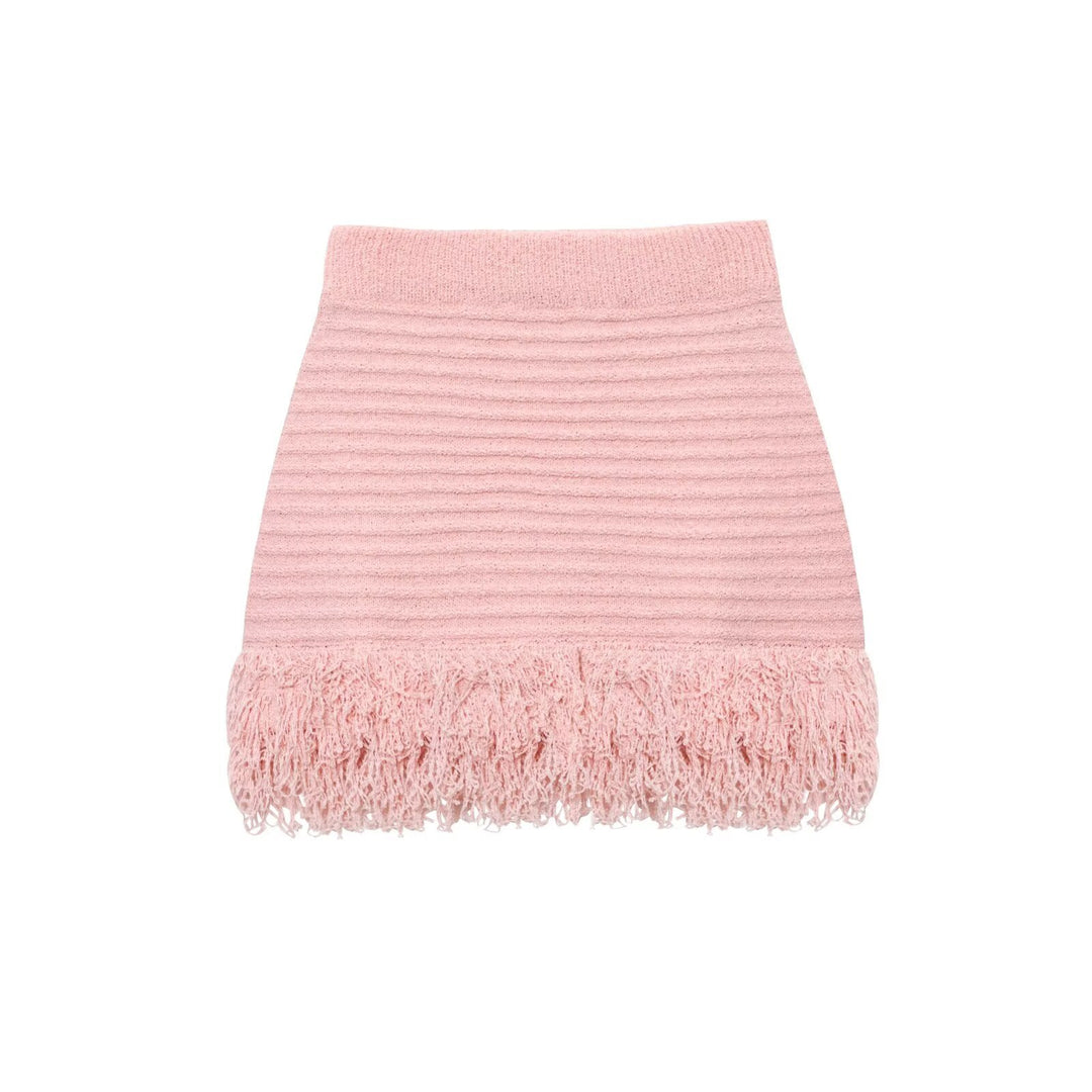 Damen Kurzarm-Strickjacke mit fransigem Saum und dekorativen Knöpfen EB