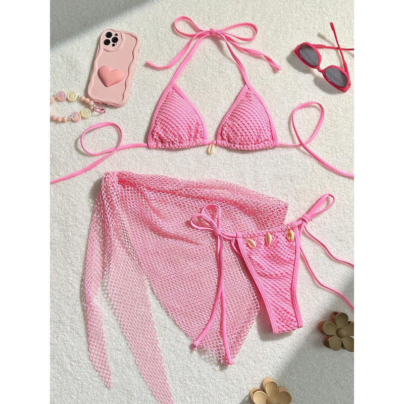 Damen Netz-Bikini-Set mit modischen Schleifen und Muscheldetails EB