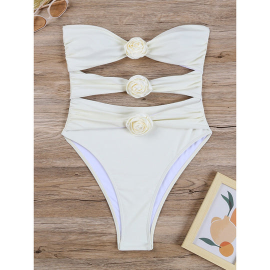 Damen Cut-Out Einteiler Badeanzug mit floralem Detail EB