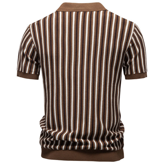 Herren nan gestreiftes Strickpoloshirt kurzarm aus feiner Baumwollmischung mit Polokragen und Rippbündchen EB